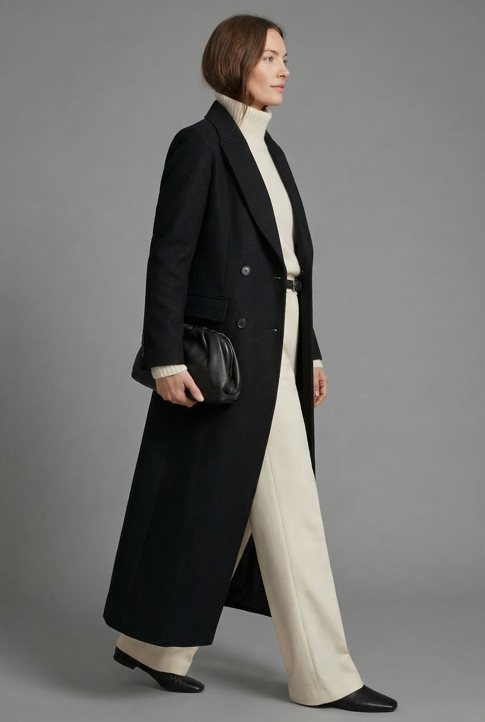 Women’s Black Longline Maxi Overcoat – Tailored Formal Coat