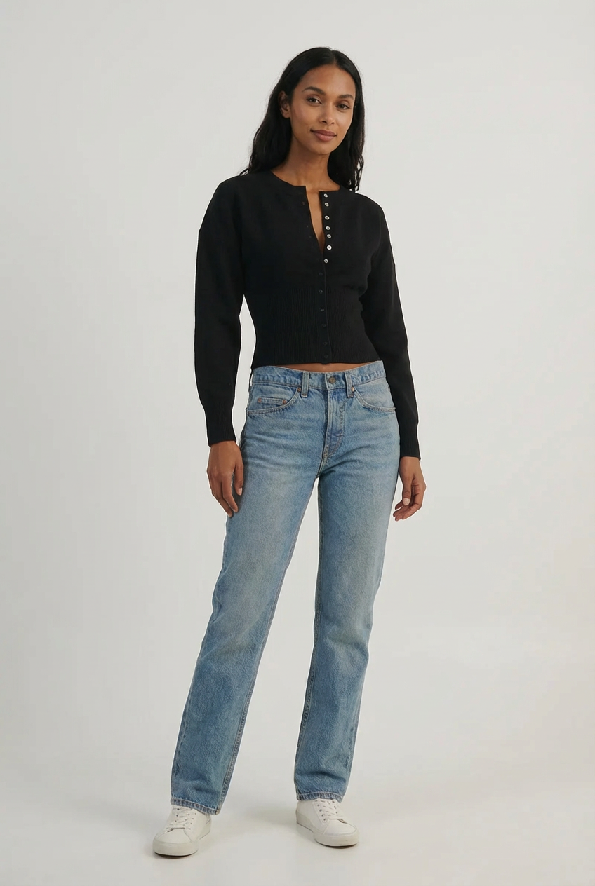 Women's Modern Slim-Fit Button Front Cropped Cardigan