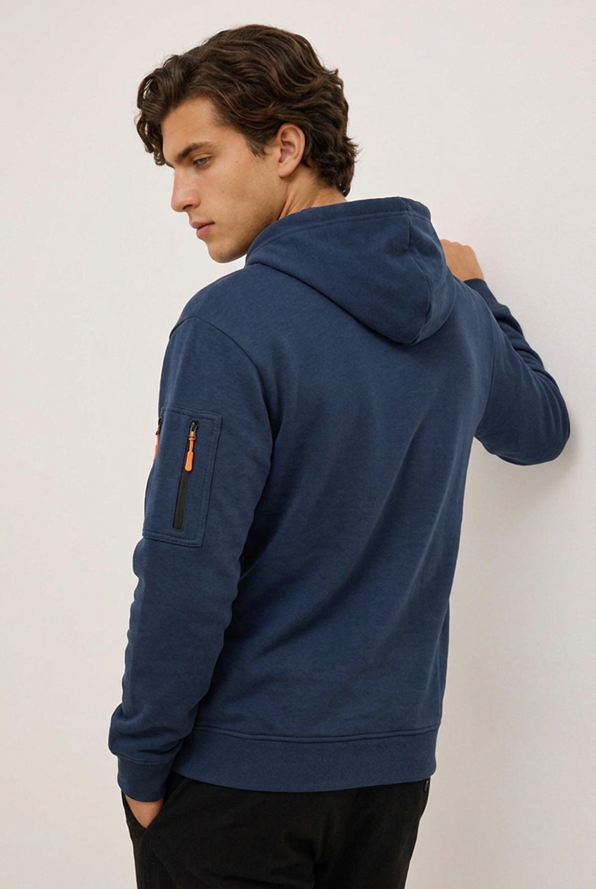 Quarter Zip Hooded Sweatshirt With Pocket Men