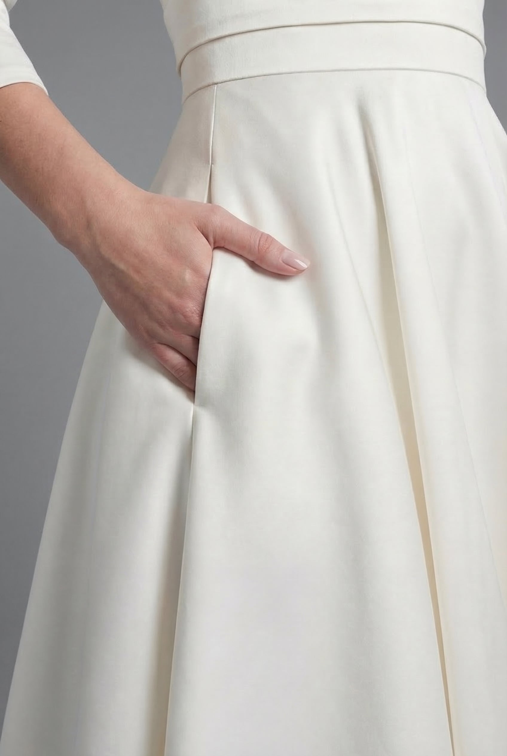 Women’s Elegant White Wedding Guest A-Line Flared Midi Dress