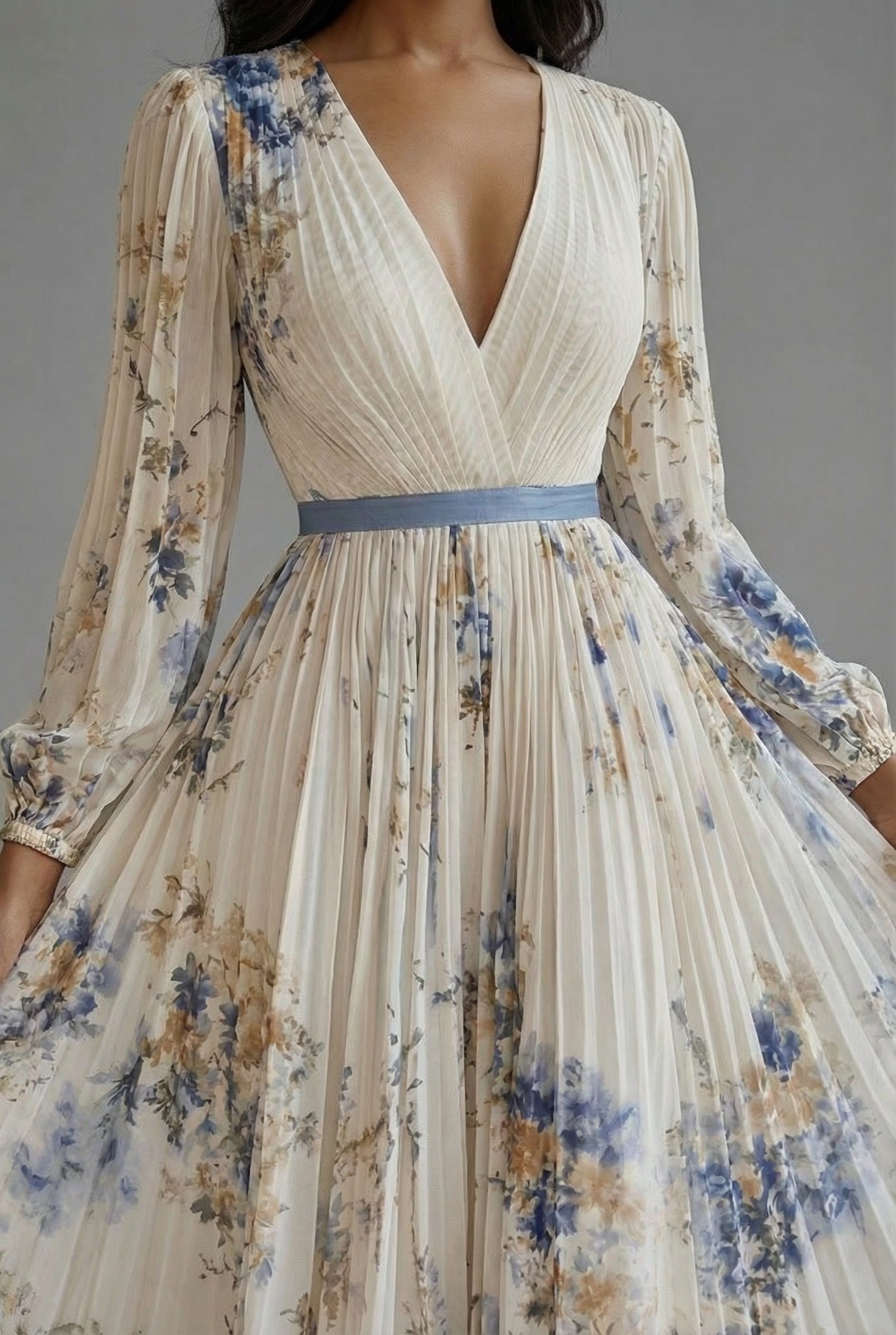 Ascot Floral V-Neck Long Sleeve Maxi Dress