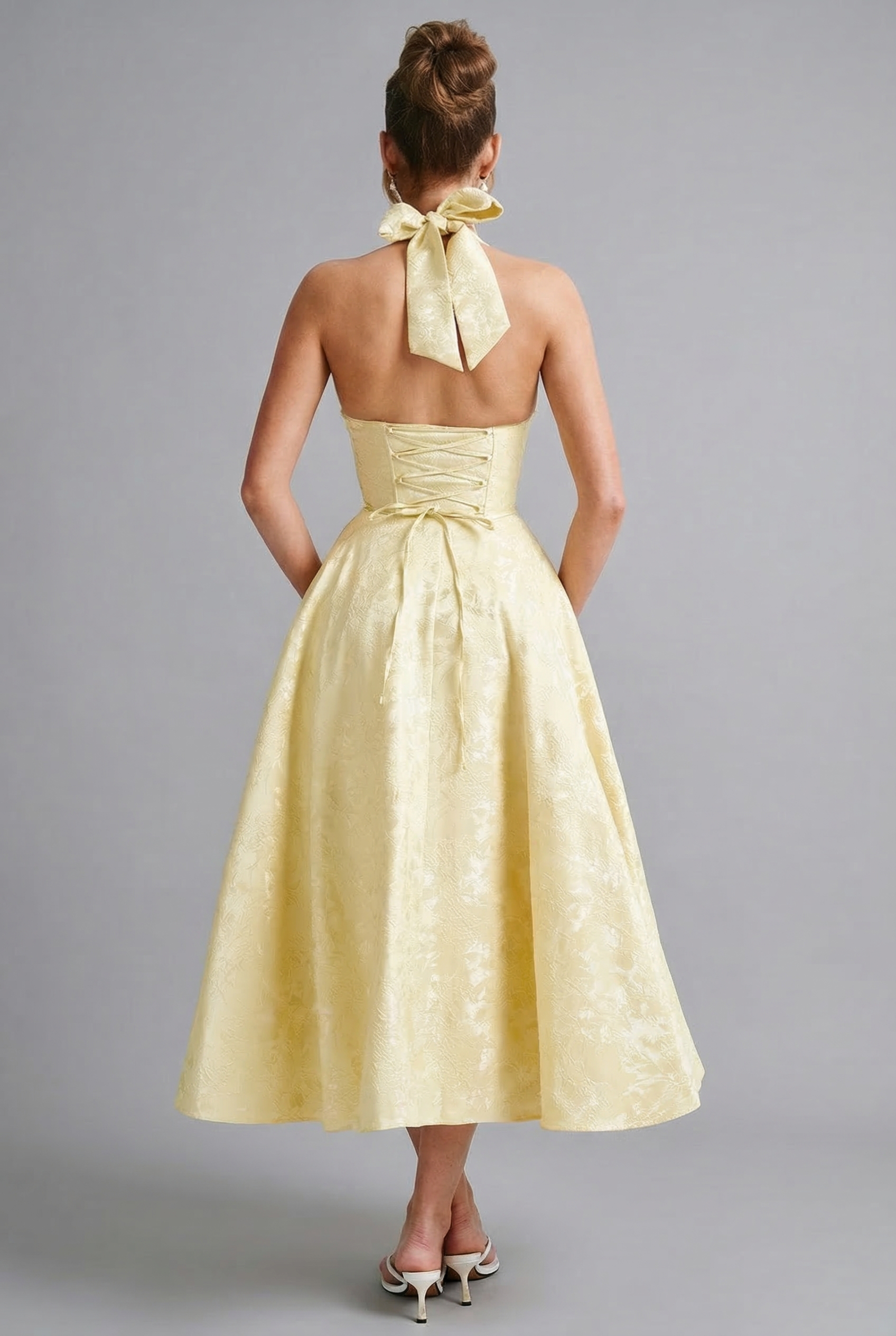 Ascot Halterneck Bow Tie Full Skirt Midi Dress