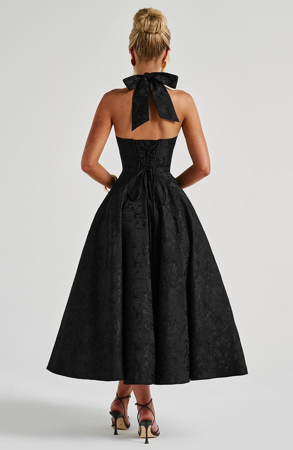 Halter Plunge V Neck Fit Flare Occasion Midi Dress