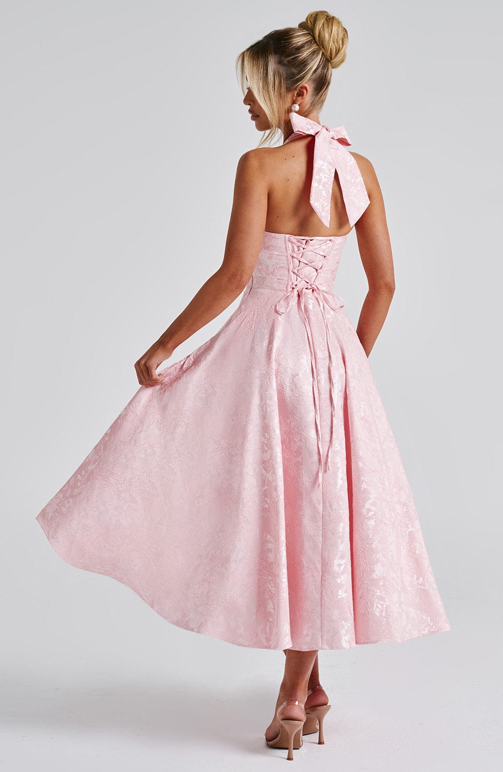 Halter Plunge V Neck Fit Flare Occasion Midi Dress