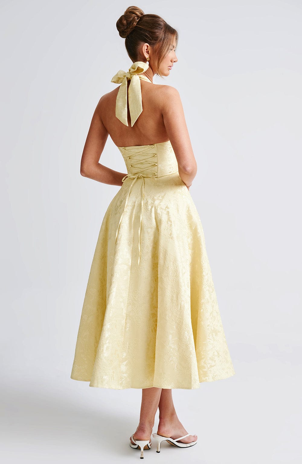 Halter Plunge V Neck Fit Flare Occasion Midi Dress
