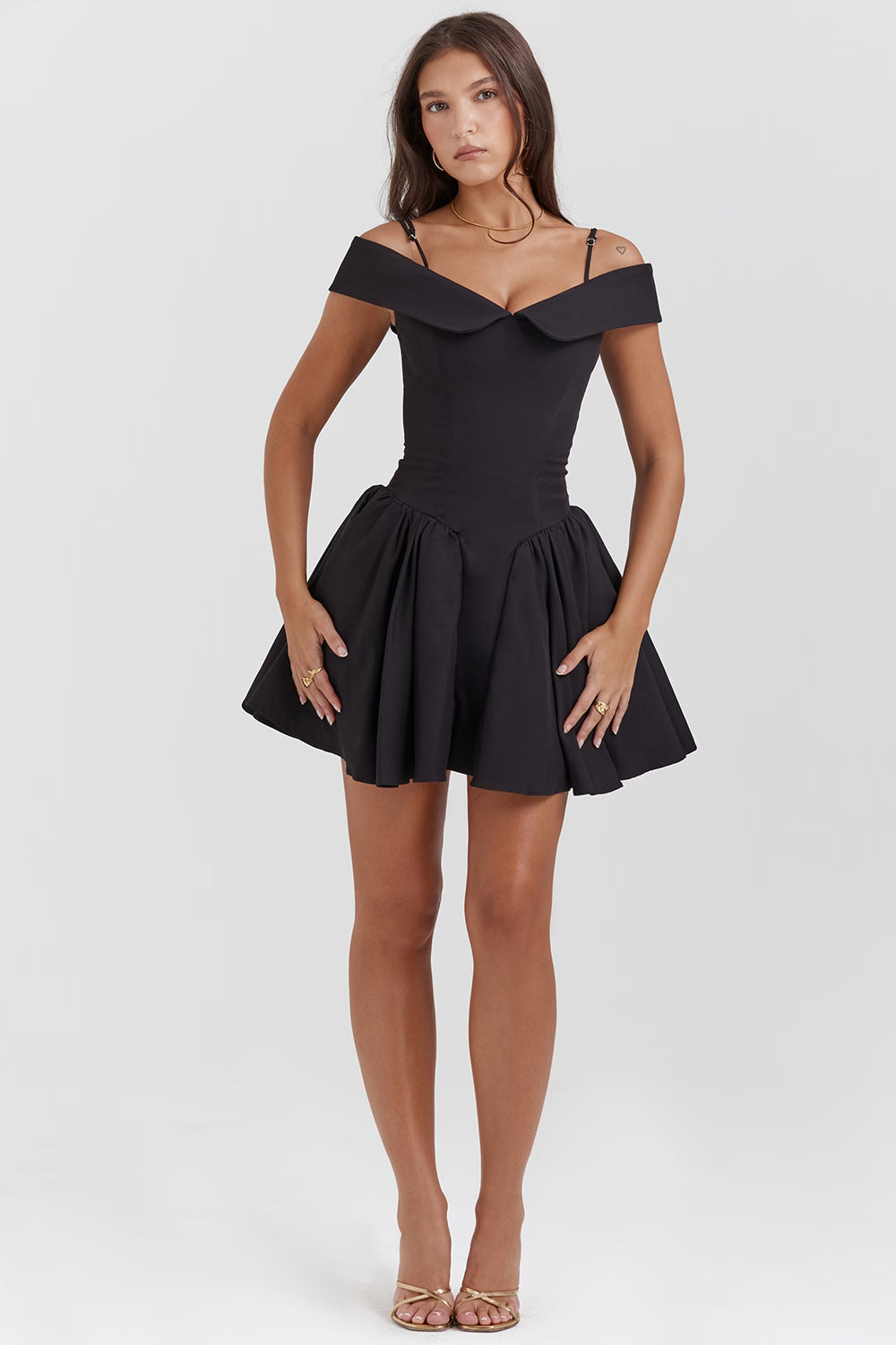 Off Shoulder Puffball Full Skirt Mini Dress