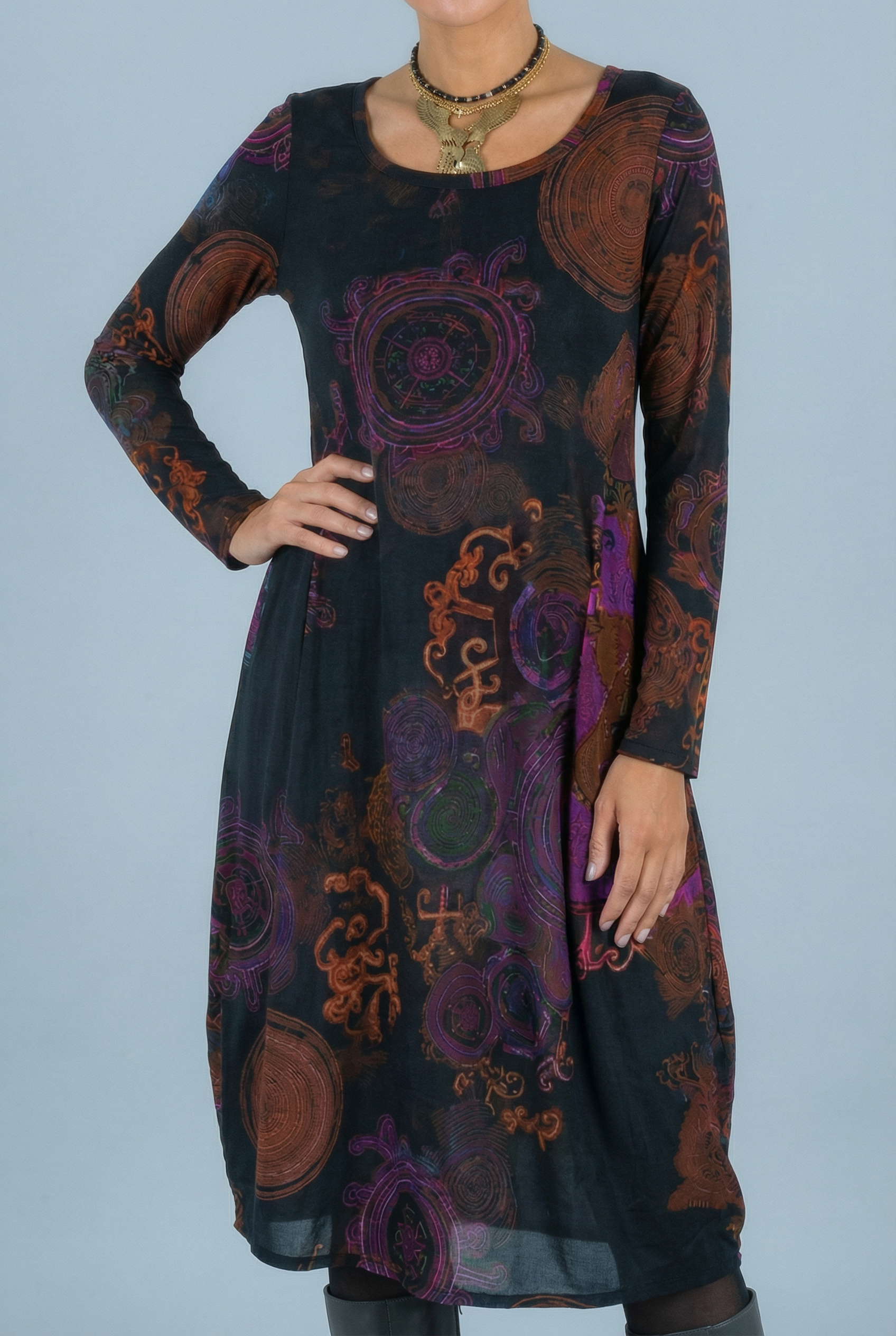 Women’s Modest Midi Boho Dress Long Sleeve Casual Style Comfortable Fit with Pockets