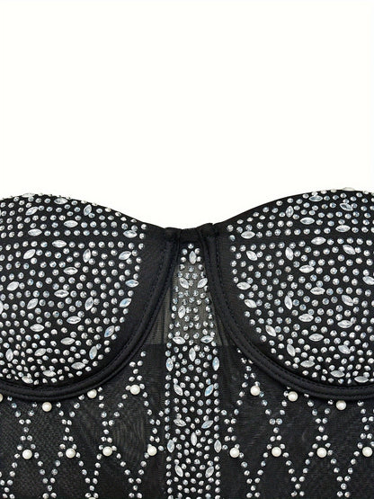 Women's Sparkling Black Rhinestone Romper