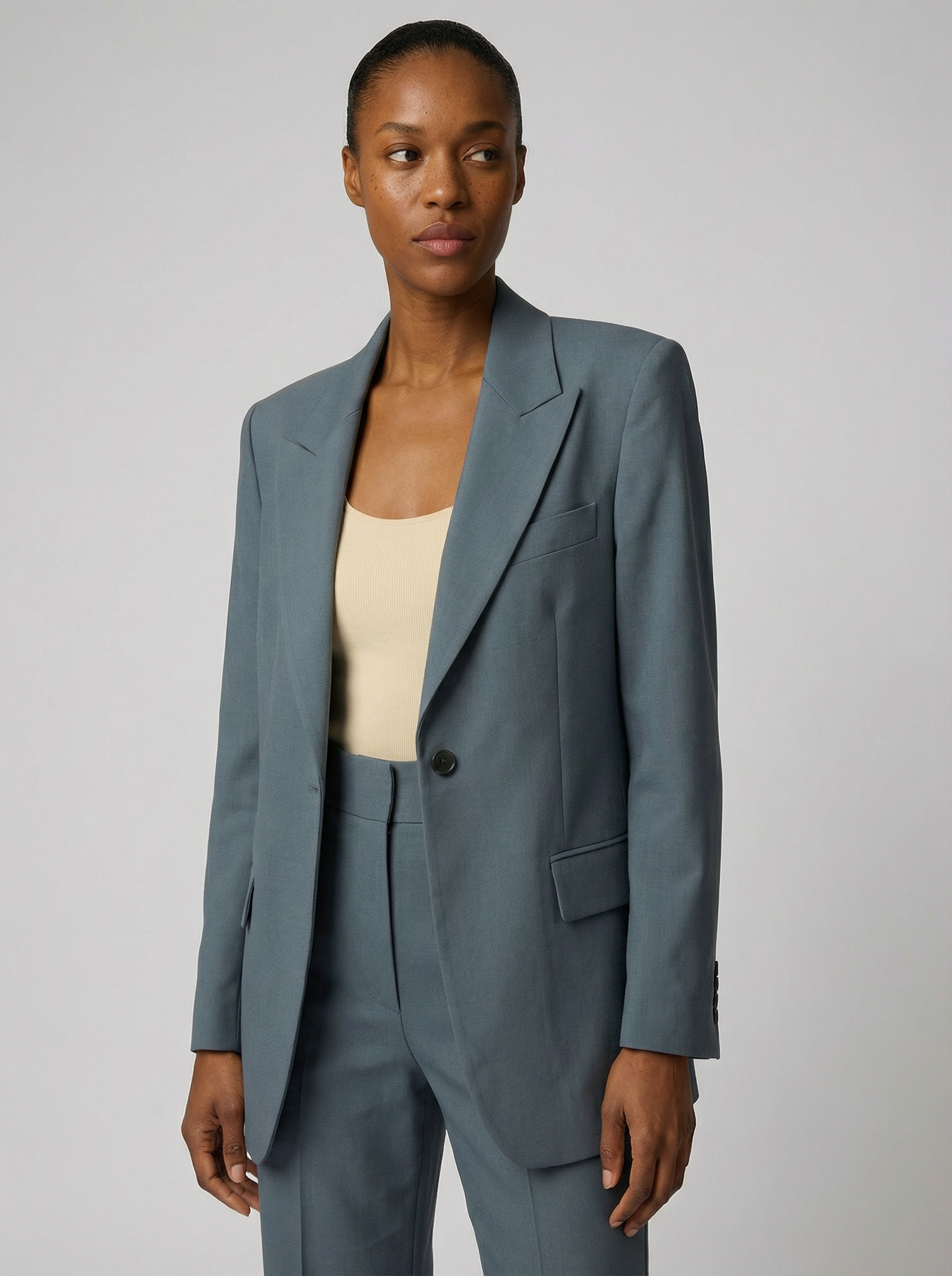 Women's Tailored Slim Blazer & Wide-Leg Trousers Two-Piece Suit