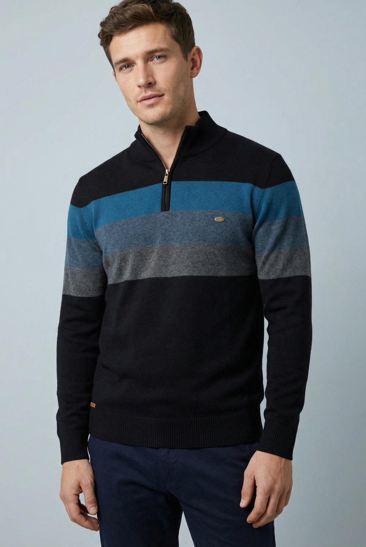 Men’s Striped Quarter Zip Sweater – Soft Knit Jumper