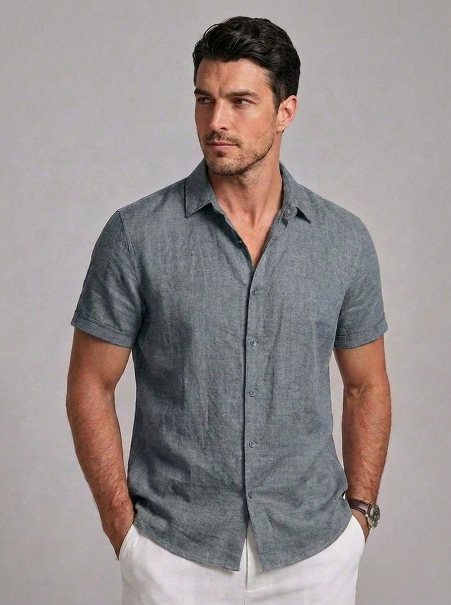 Linen Style Casual Short Sleeve Summer Shirt Men