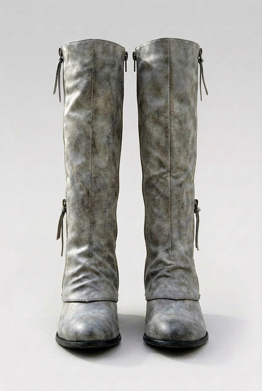 Zip Front Lace Trim Knee High Boots Women