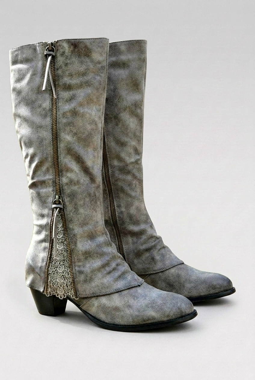 Zip Front Lace Trim Knee High Boots Women