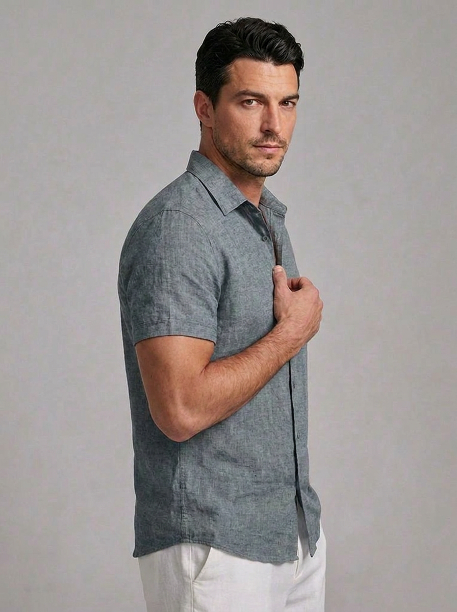 Linen Style Casual Short Sleeve Summer Shirt Men