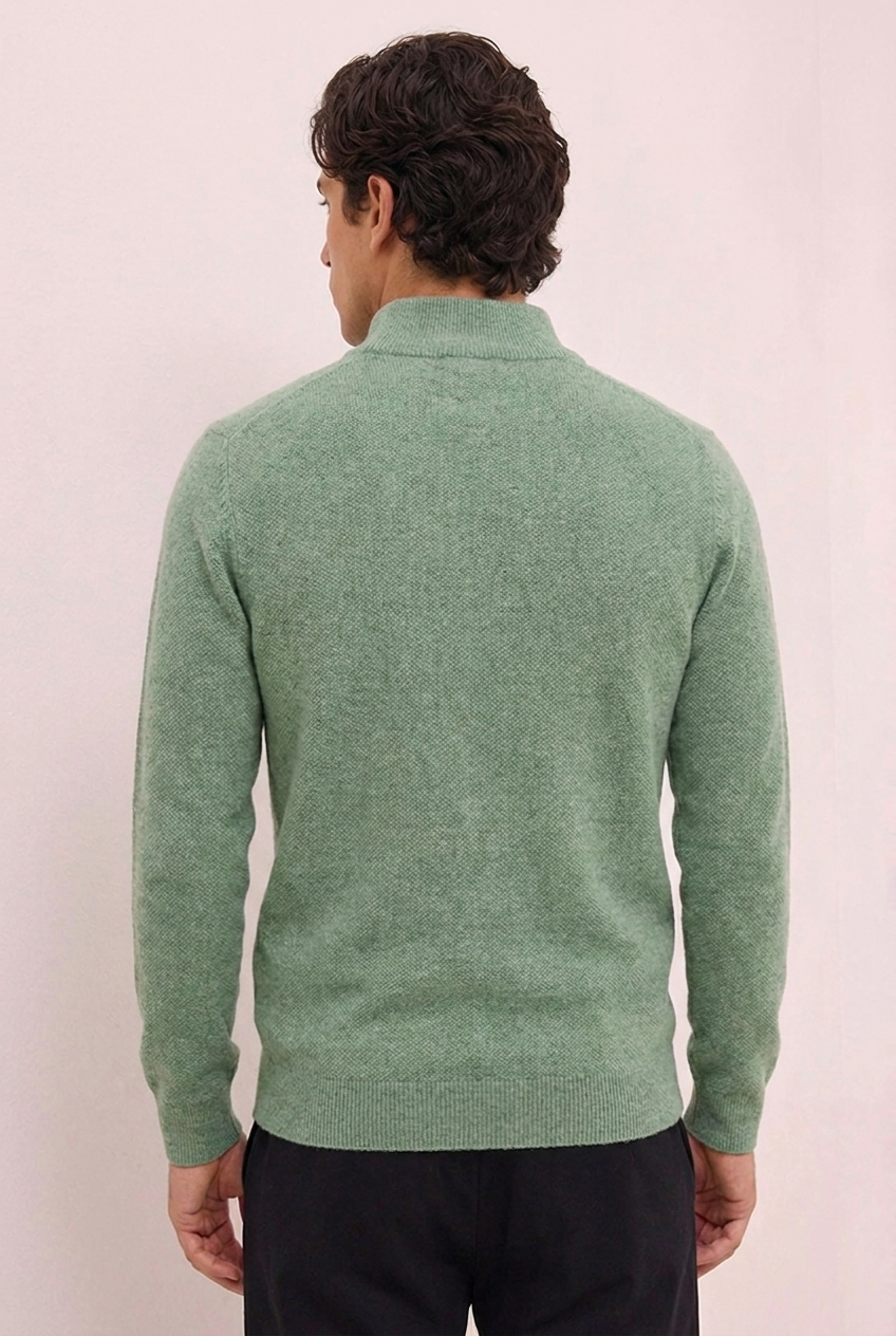 Knit Quarter Zip Ribbed Cuff Jumper Men