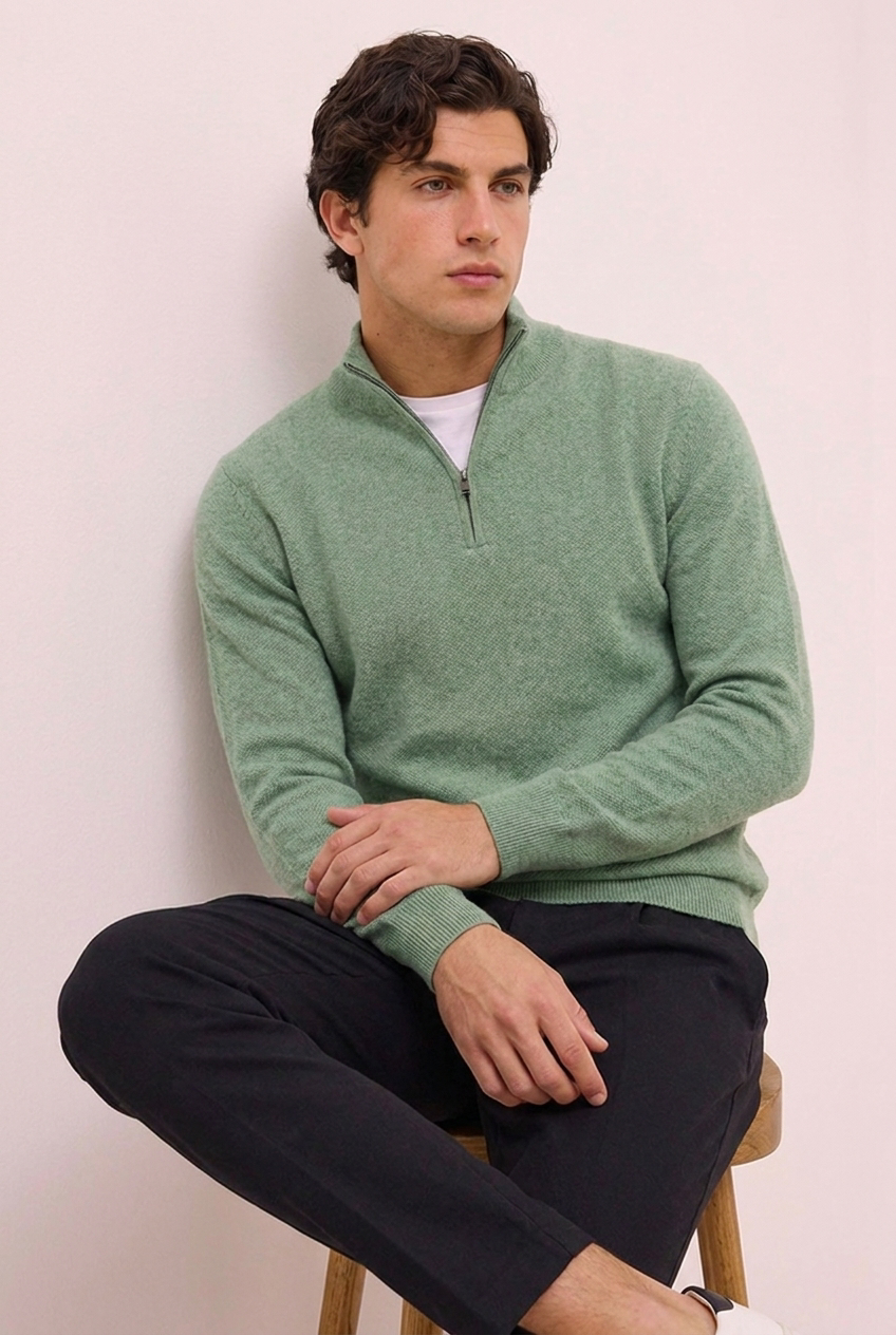Knit Quarter Zip Ribbed Cuff Jumper Men