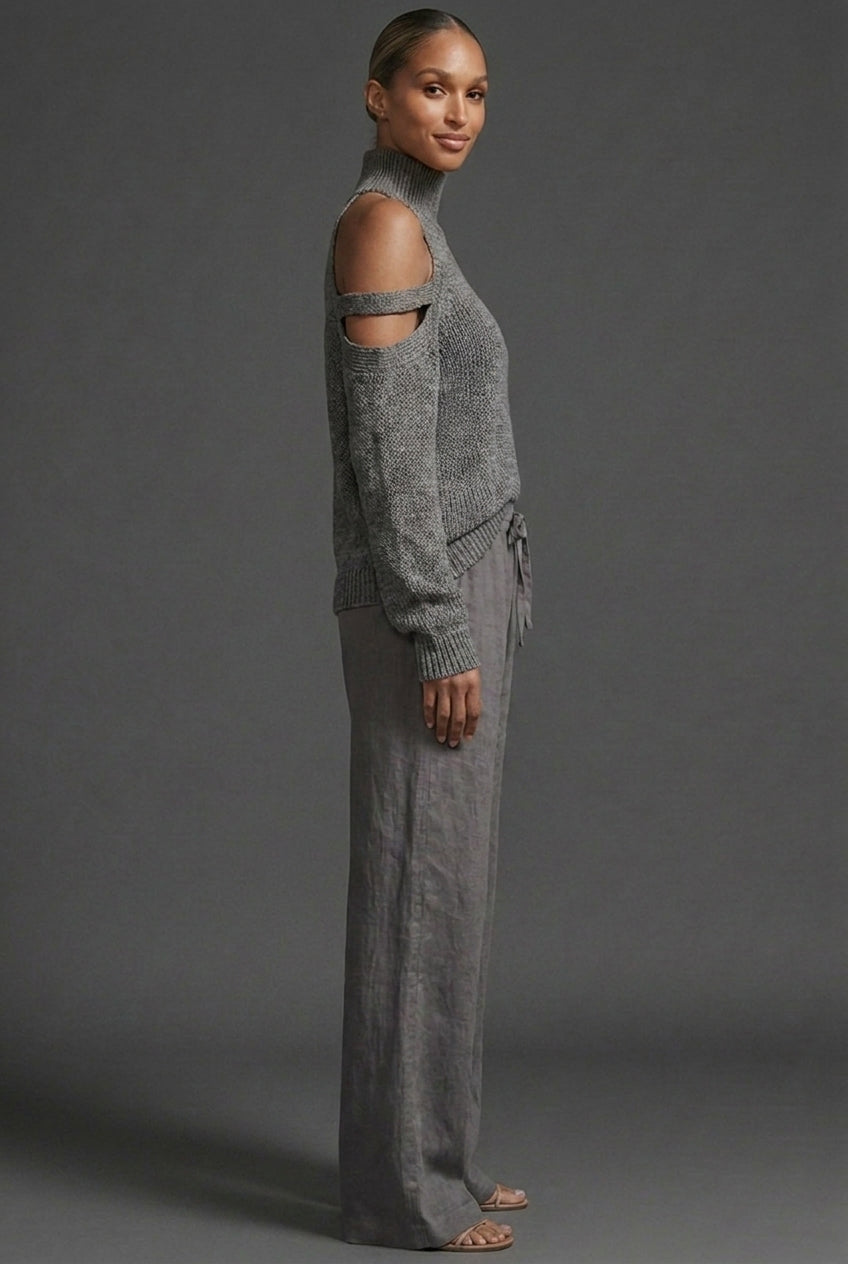 High Neck Knit Style Jumper Wide Leg Co-ord Set