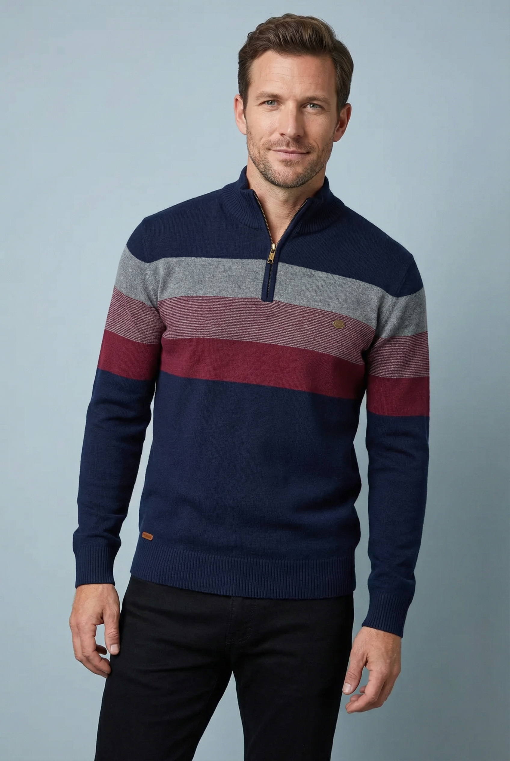 Men’s Striped Quarter Zip Sweater – Soft Knit Jumper