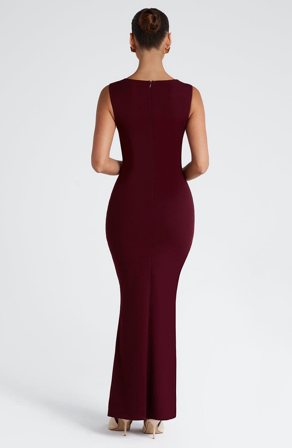 Burgundy Cowl Neck Bodycon Occasion Maxi Dress