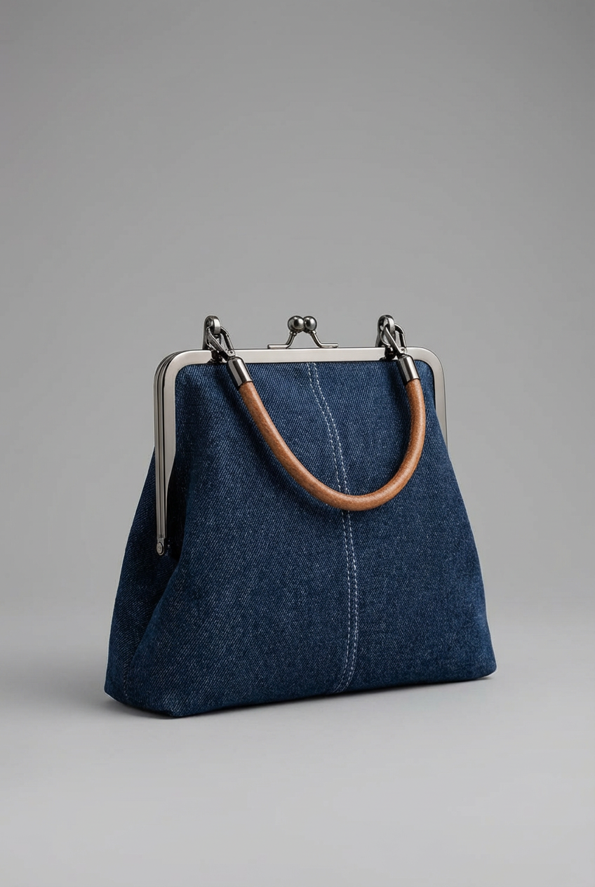 Women's Denim Frame Shoulder Bag – Structured Casual Handbag