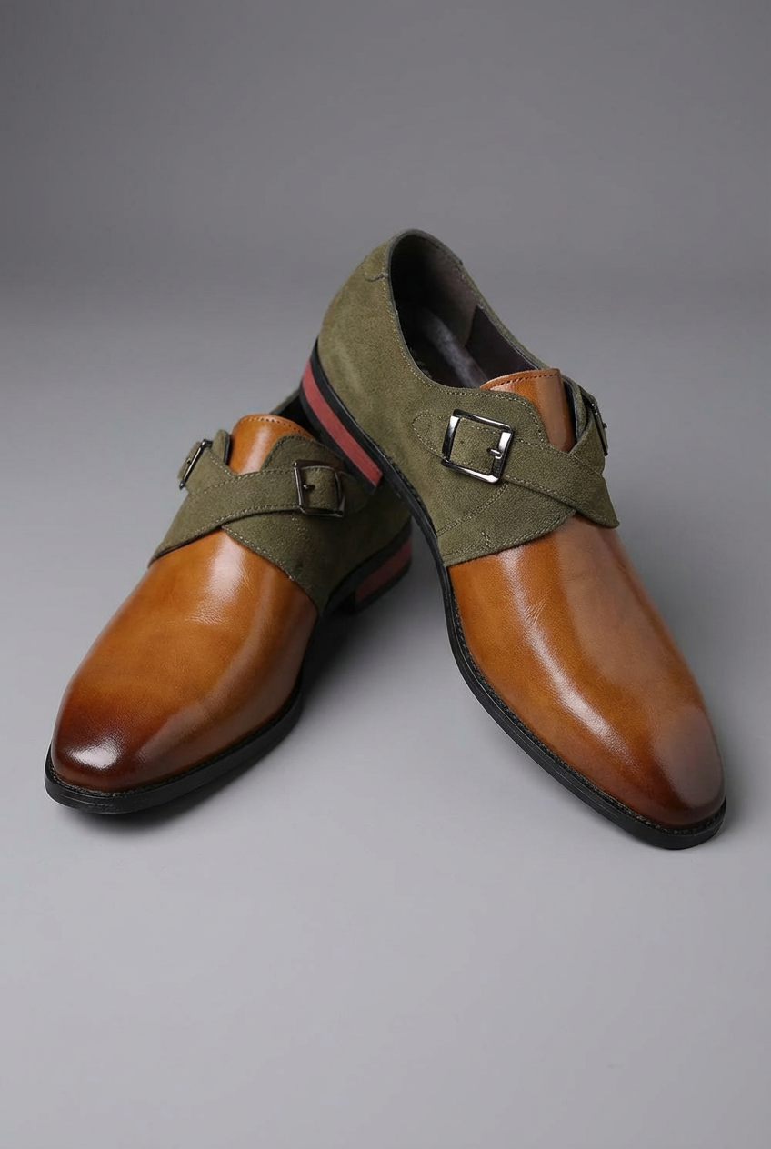 Men’s Suede Style Loafers – Dual Tone Buckle Casual Shoes