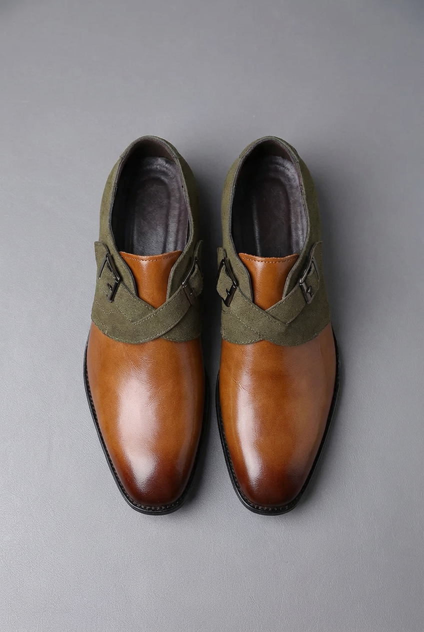 Men’s Suede Style Loafers – Dual Tone Buckle Casual Shoes