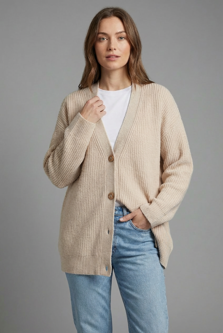 Women's Oversized Cashmere Style Cardigan – Soft Knit Layering Essential