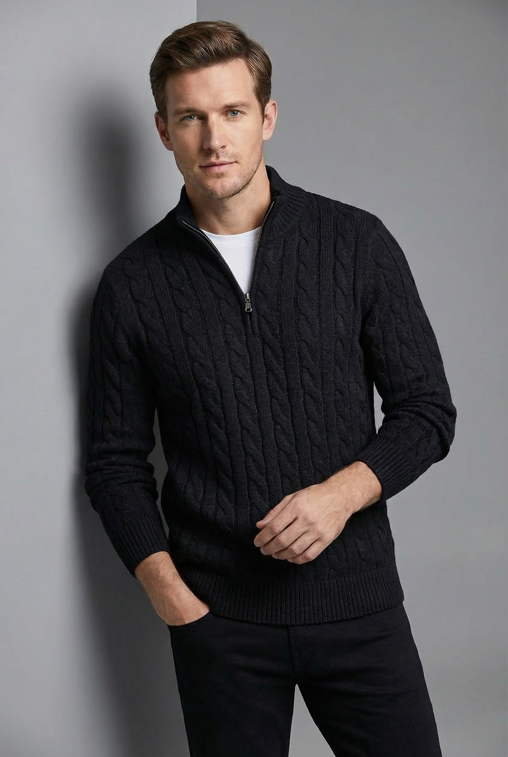 Men’s Tailored Half Zip Knit Sweater Old Money Style
