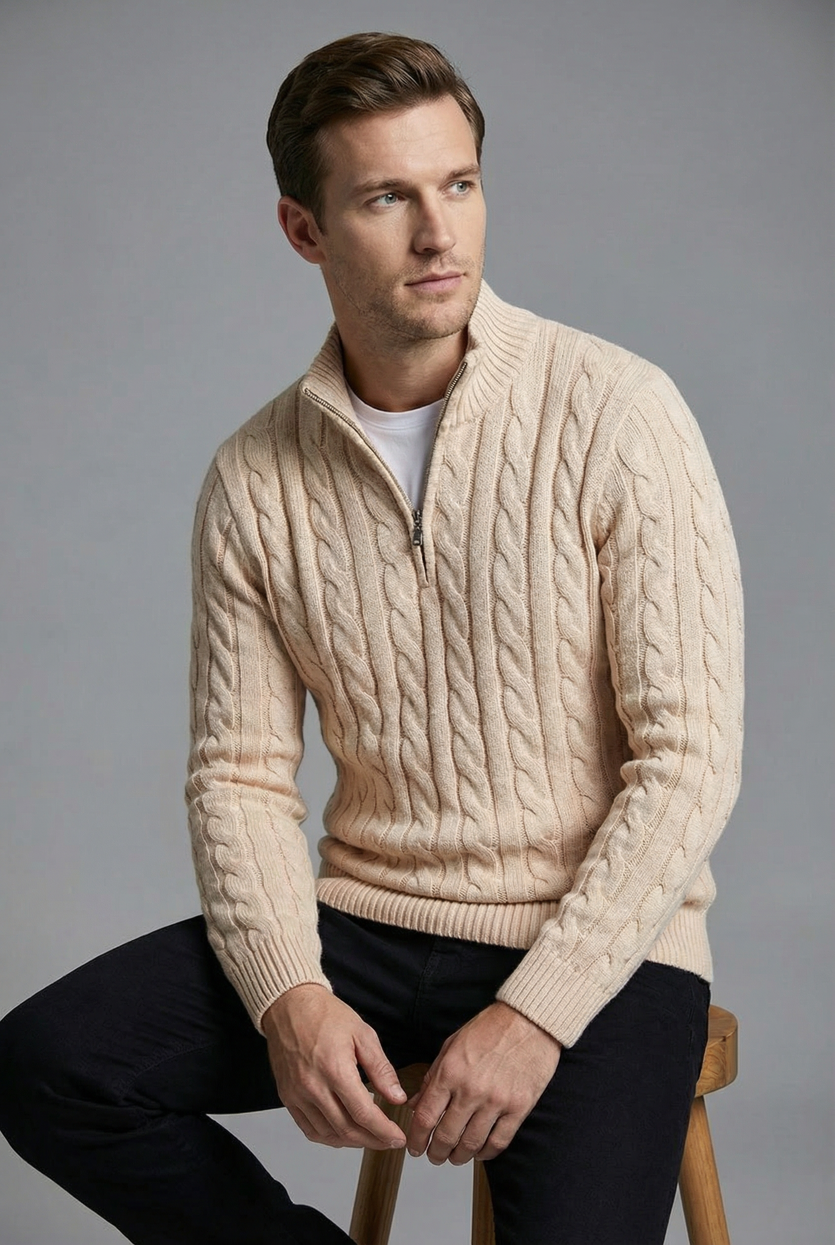 Men’s Tailored Half Zip Knit Sweater Old Money Style