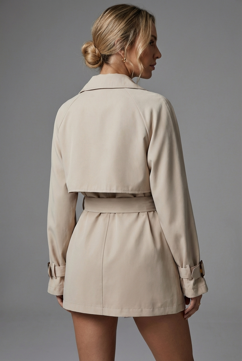 Women’s Khaki Double Breasted Trench Coat Belted Lightweight Outerwear