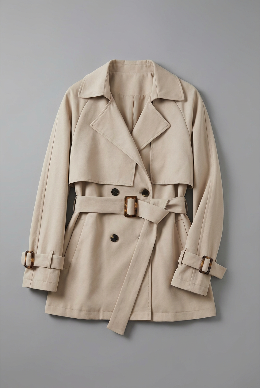 Women’s Khaki Double Breasted Trench Coat Belted Lightweight Outerwear