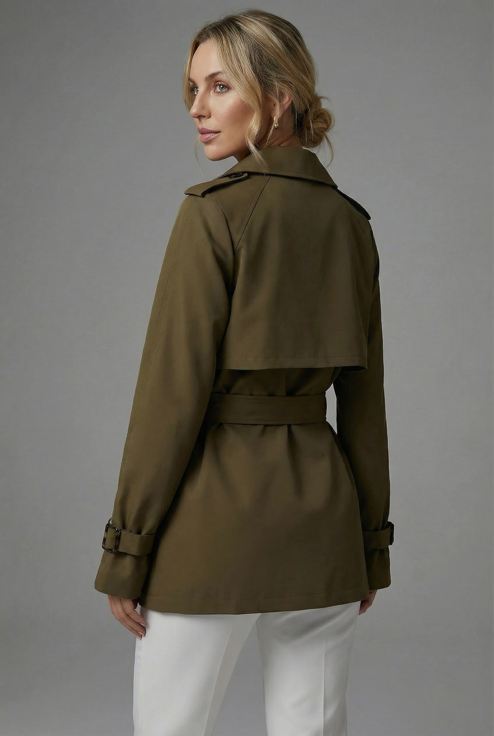 Women’s Military Green Mid Length Trench Coat Belted Lightweight Outerwear