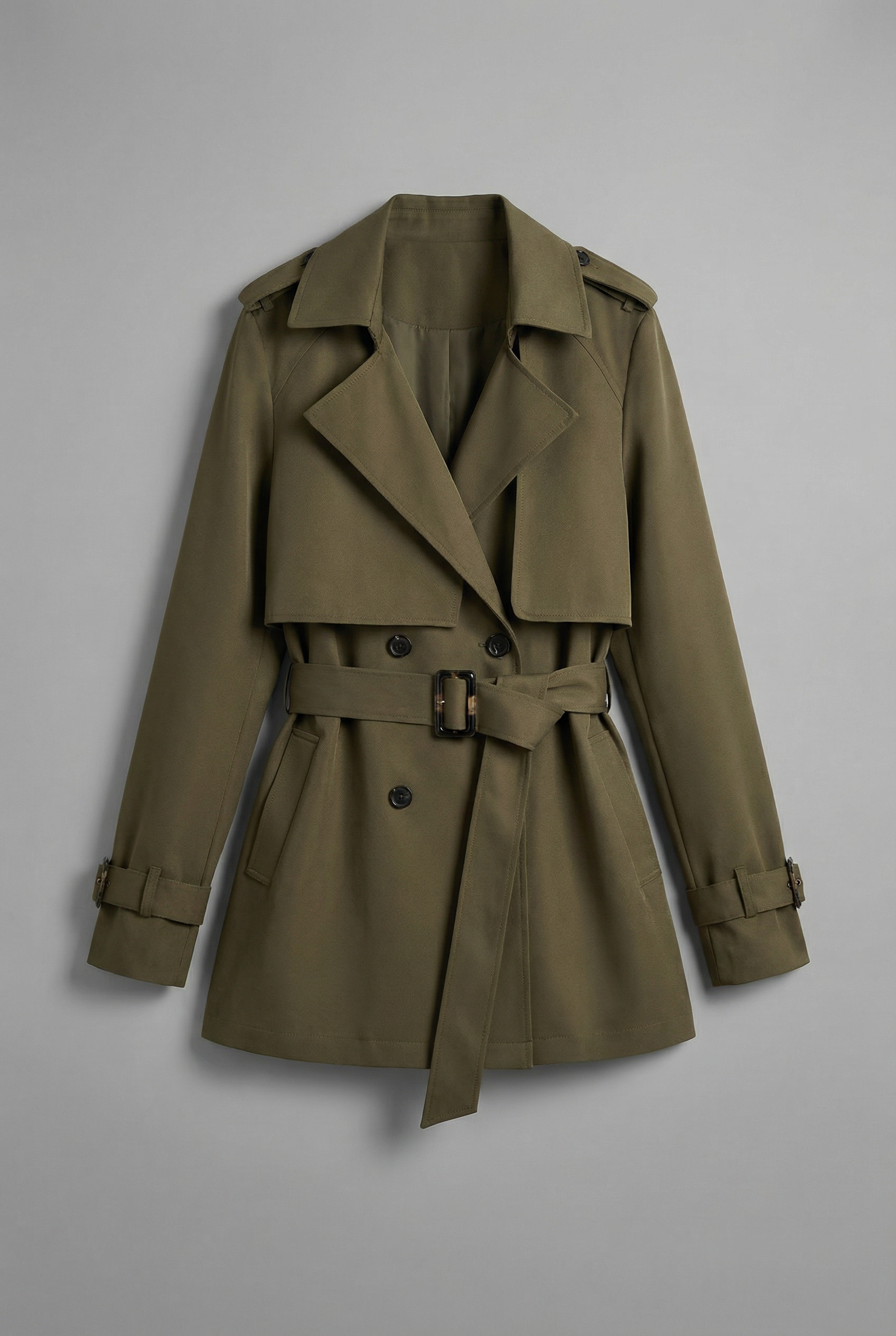 Women’s Military Green Mid Length Trench Coat Belted Lightweight Outerwear