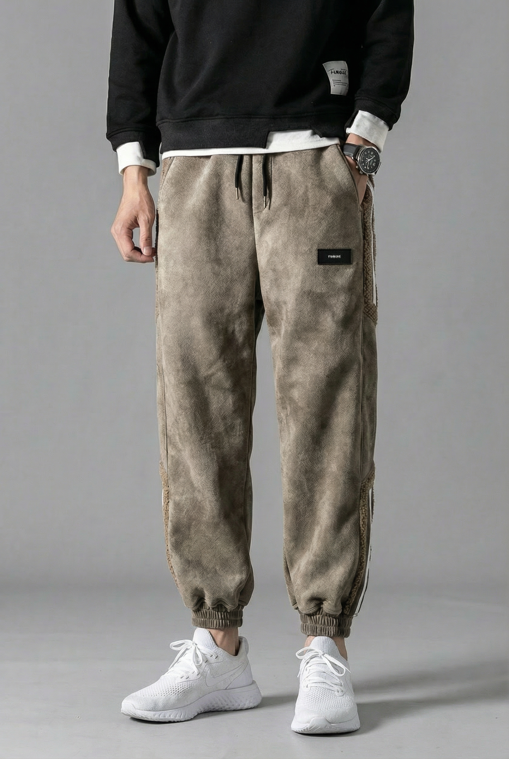 Men's  Fleece-Lined Relaxed Fit Joggers with Side Stripe Detail