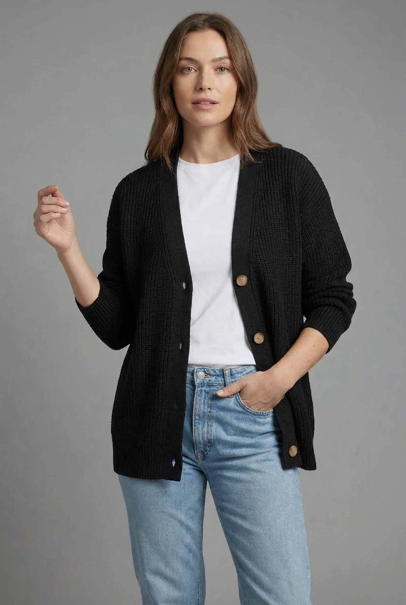 Women's Oversized Cashmere Style Cardigan – Soft Knit Layering Essential