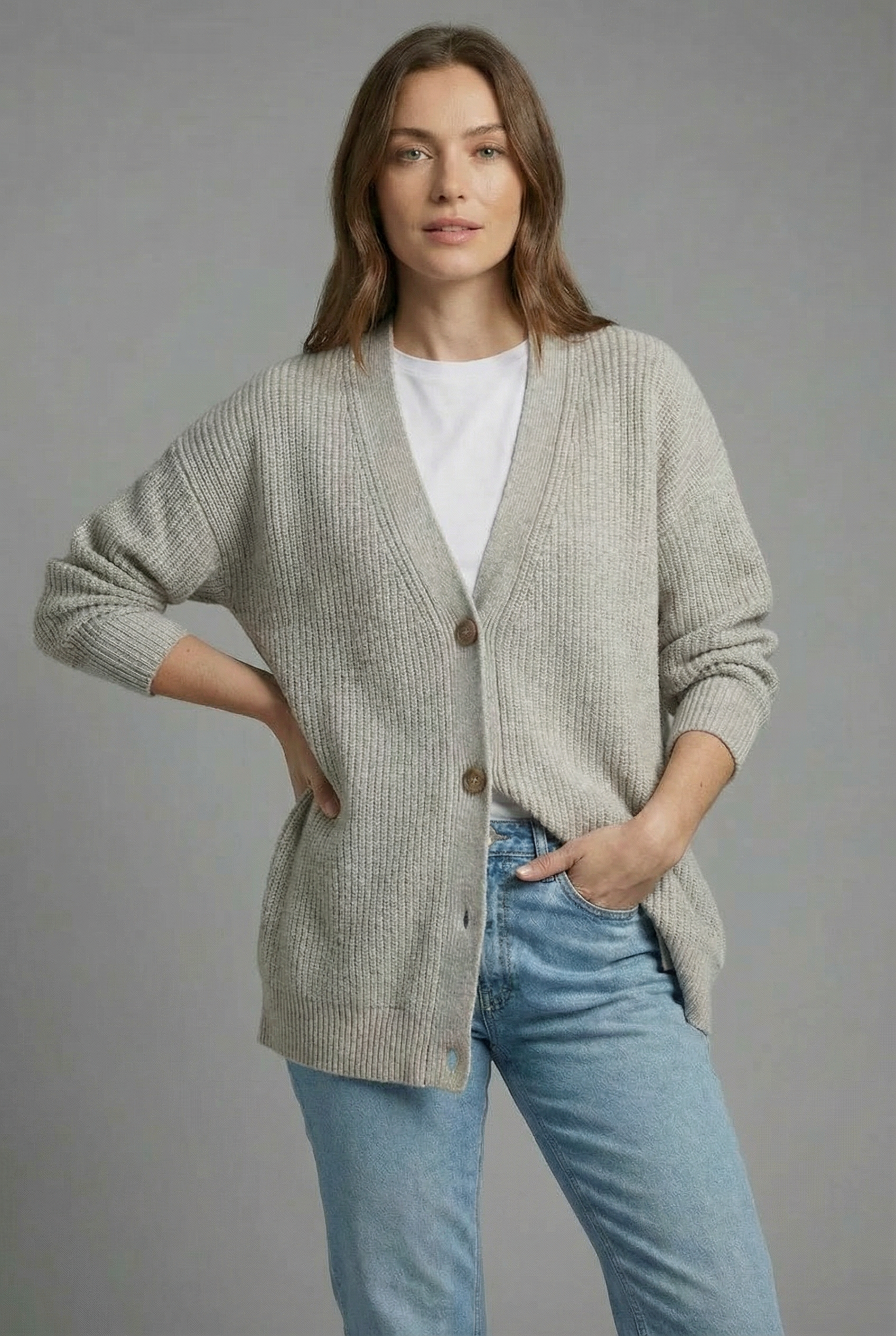 Women's Oversized Cashmere Style Cardigan – Soft Knit Layering Essential