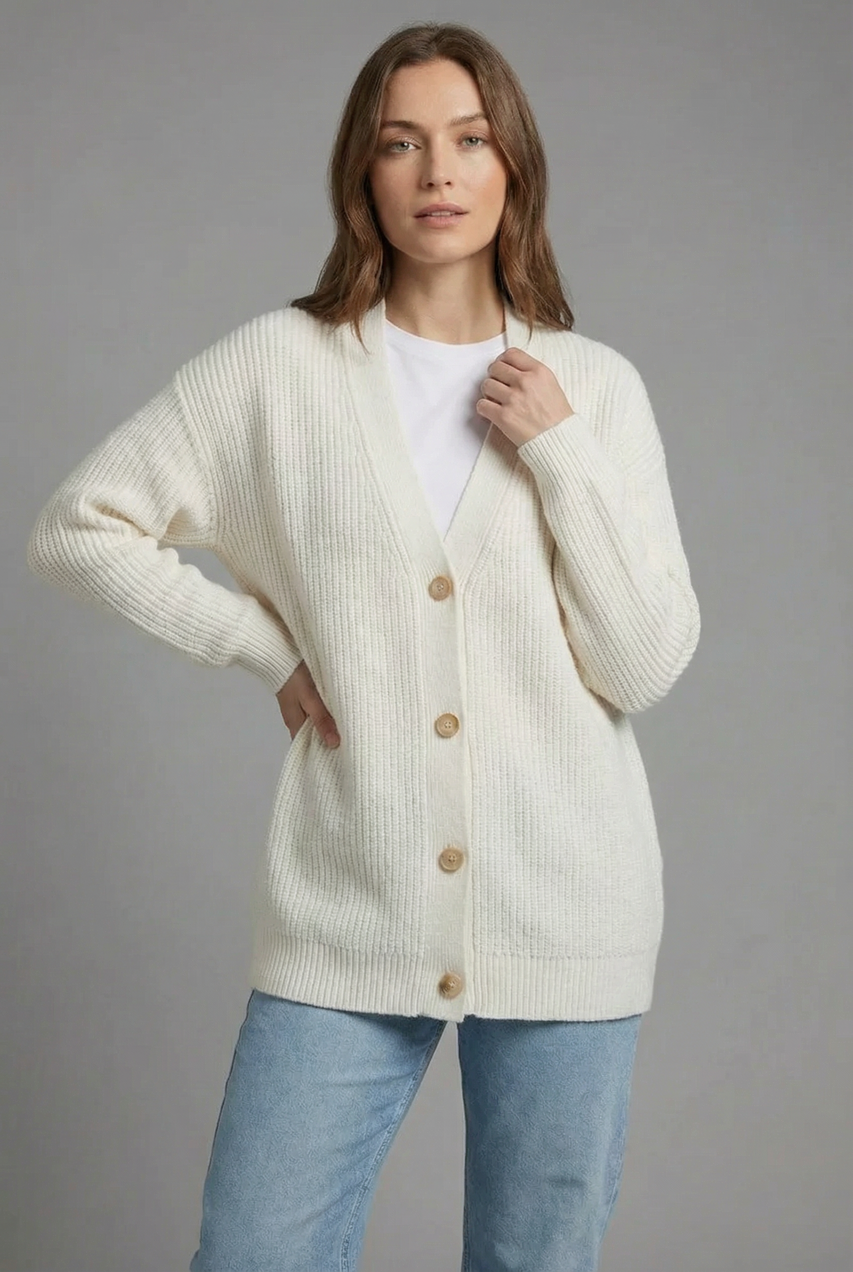 Women's Oversized Cashmere Style Cardigan – Soft Knit Layering Essential