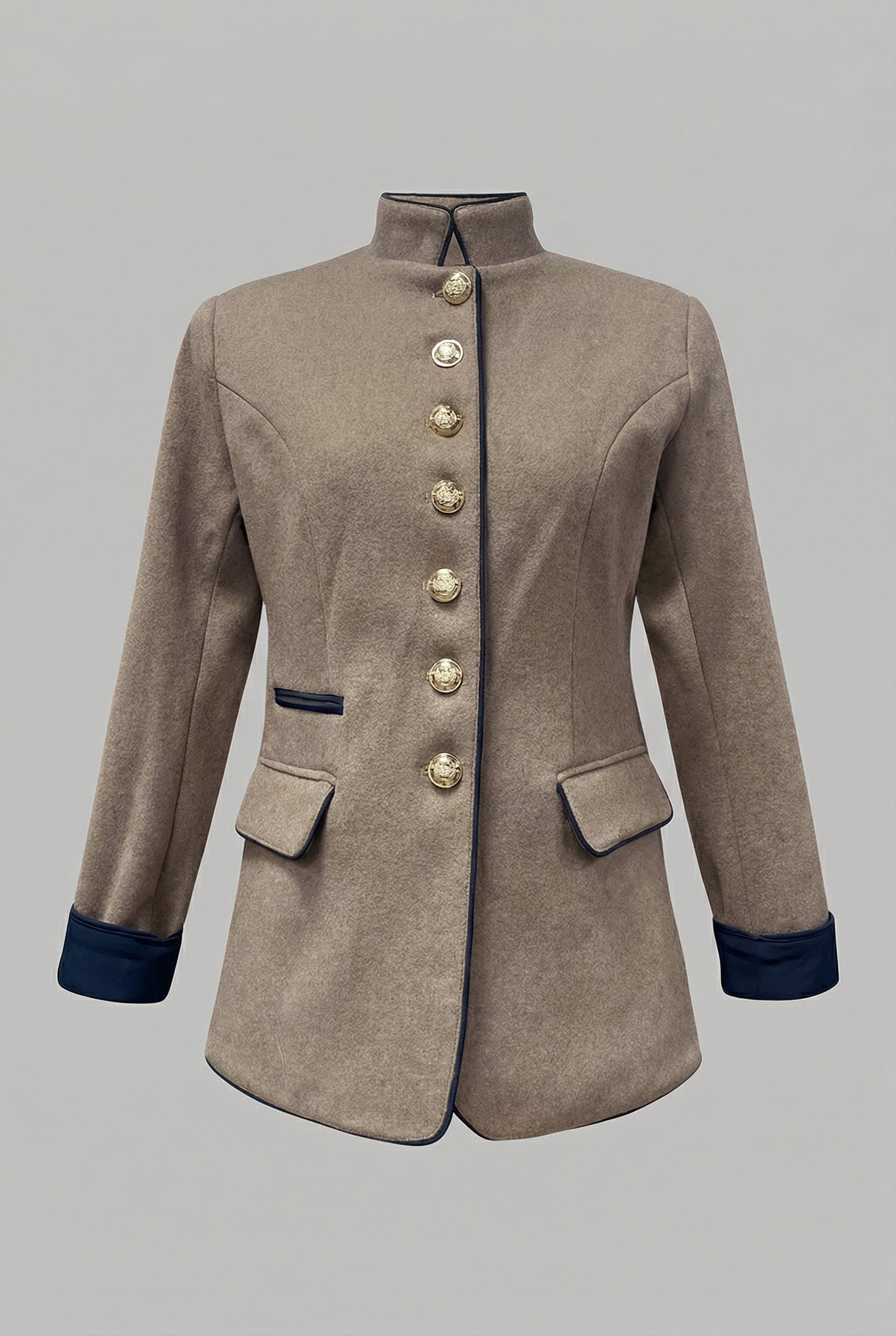 Women’s Camel Tailored Stand Collar Spring Blazer Coat