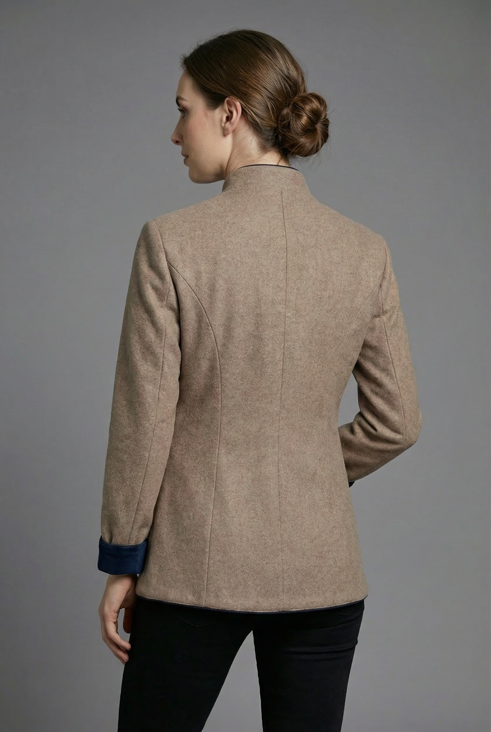 Women’s Camel Tailored Stand Collar Spring Blazer Coat