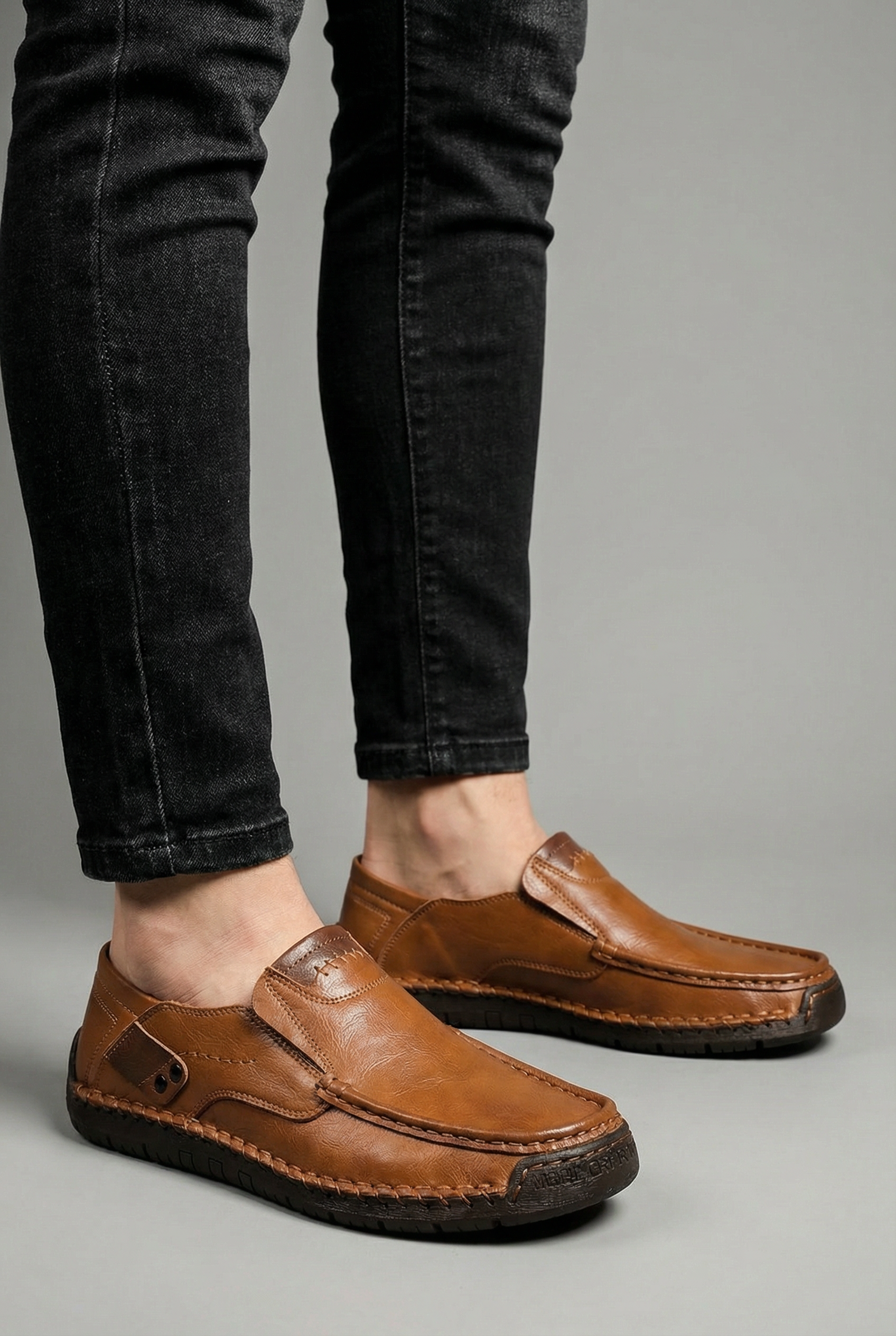 Men’s Leather Style Slip On Trainers Casual Walking Shoes