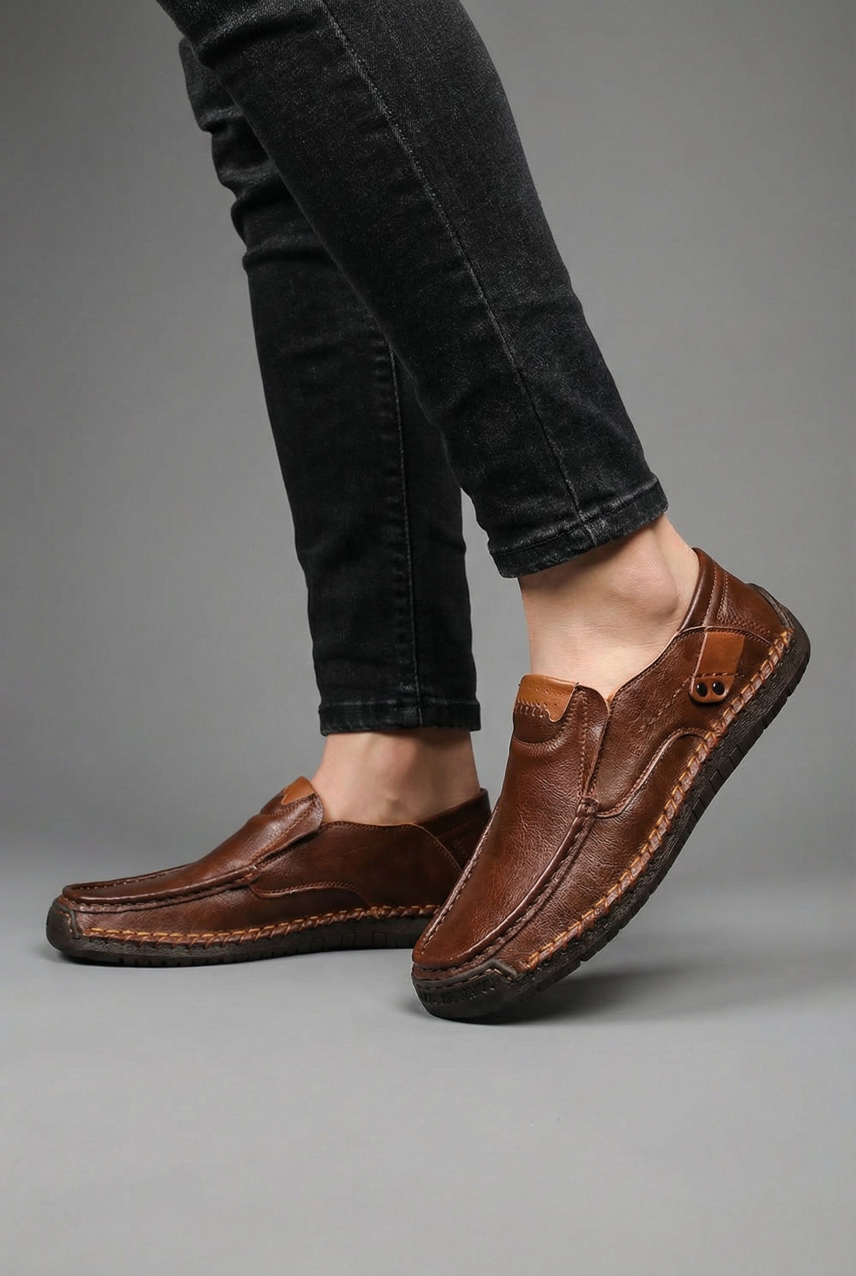 Men’s Leather Style Slip On Trainers Casual Walking Shoes