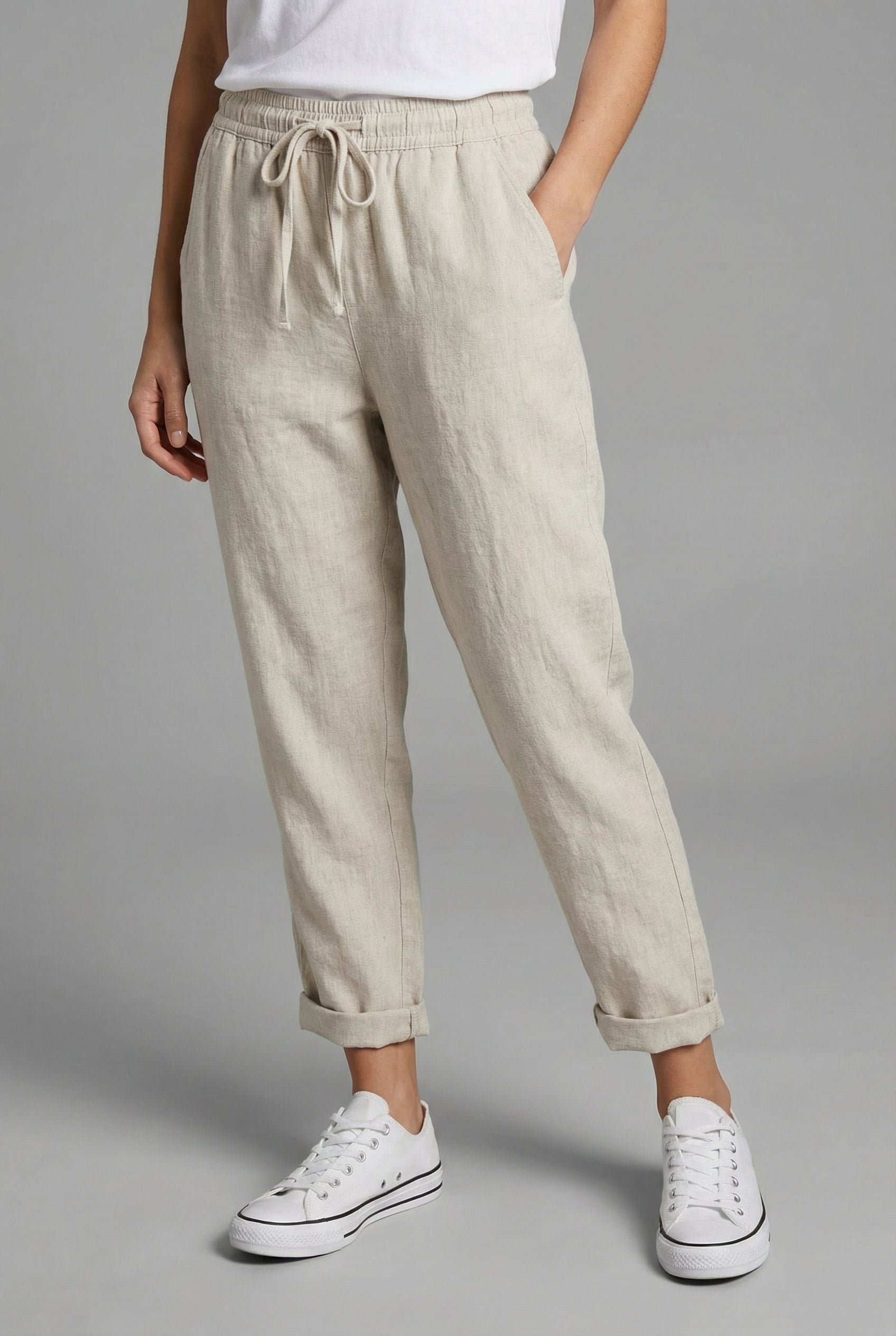 Women's Lightweight Linnen Style Trousers – Drawstring Waist Everyday Comfort