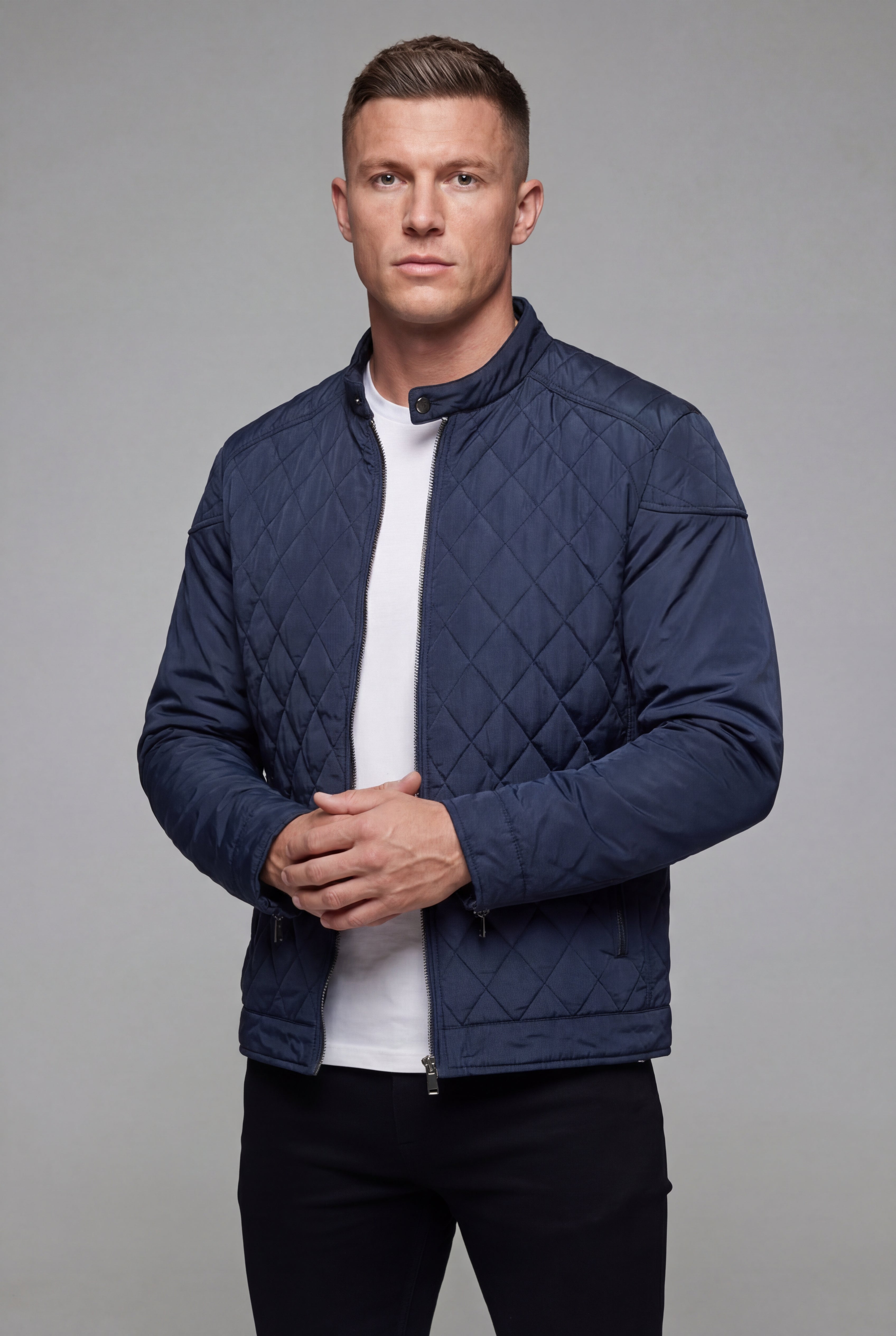 Men’s Lightweight Quilted Spring Jacket Stand Collar