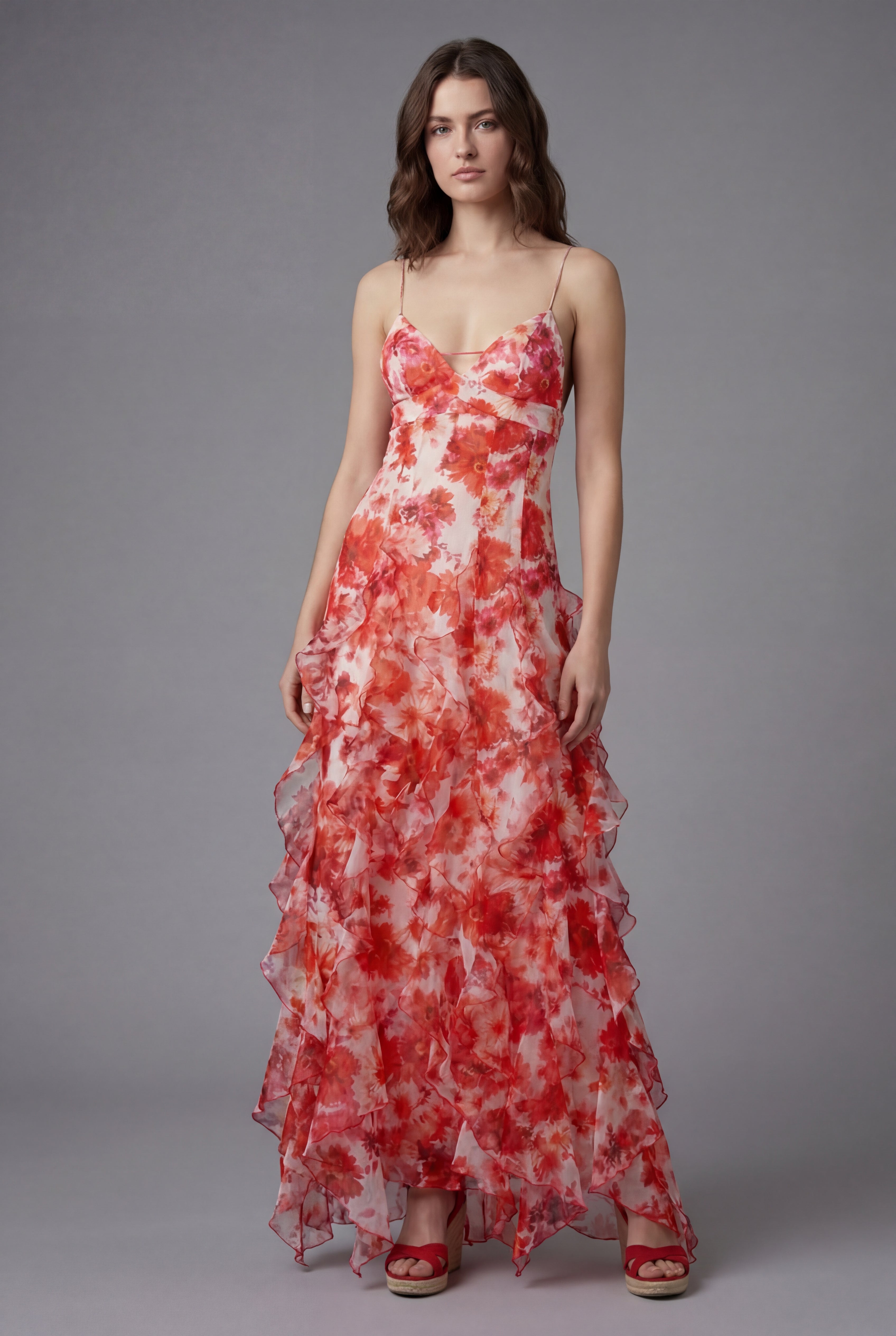 Women's Ruffled Floral Maxi Dress – Lightweight Flow & Elegant Summer Fit