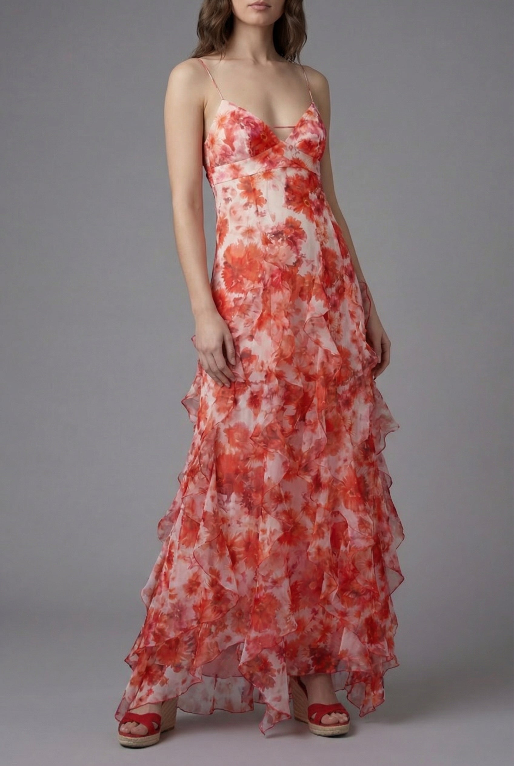 Women's Ruffled Floral Maxi Dress – Lightweight Flow & Elegant Summer Fit