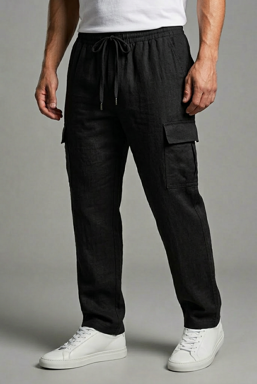 Linen Style Drawstring Cargo Summer Trousers Men