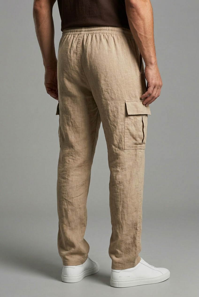 Linen Style Drawstring Cargo Summer Trousers Men