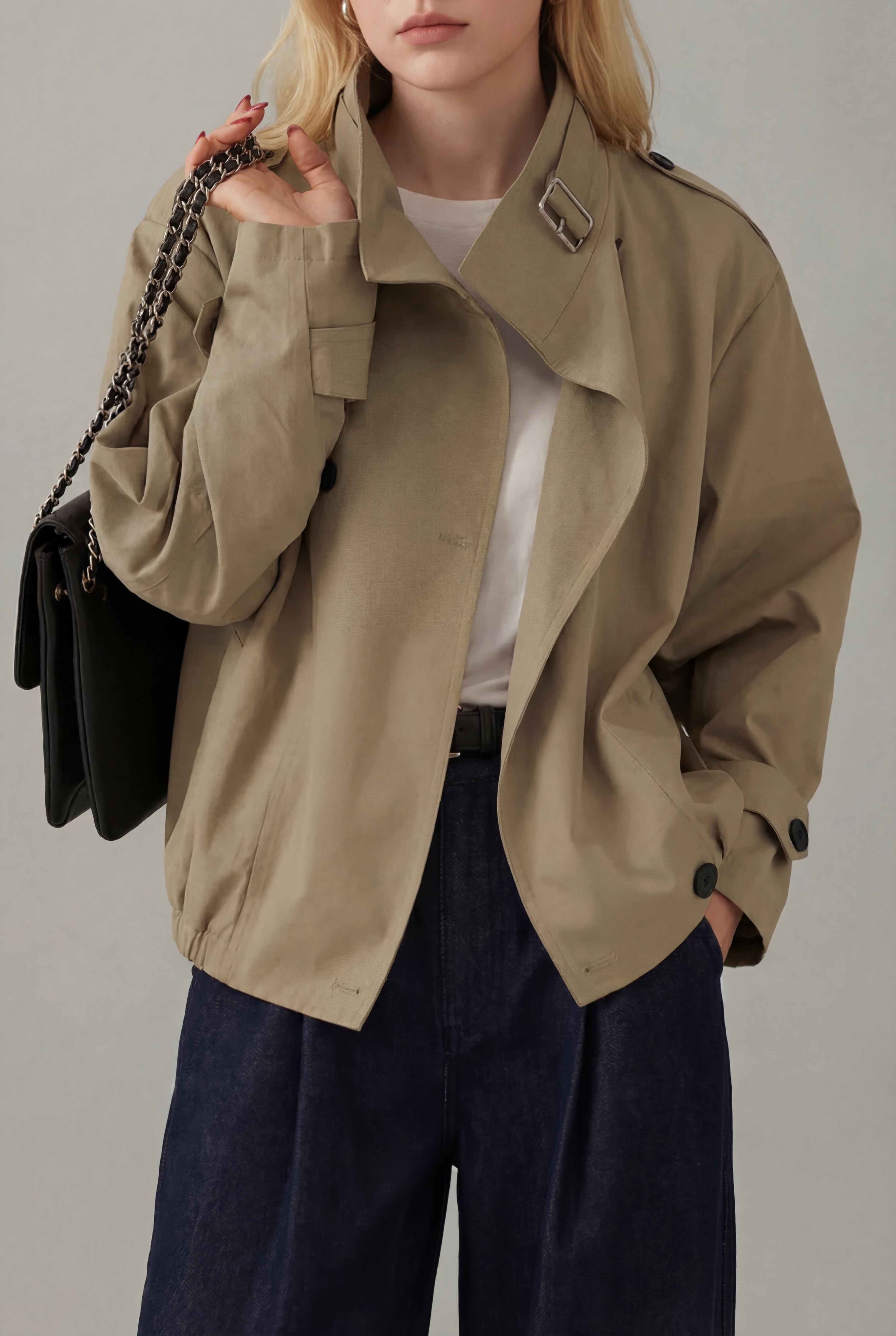 Women’s Crimson Oversized Cropped Short Trenchcoat Spring Jacket