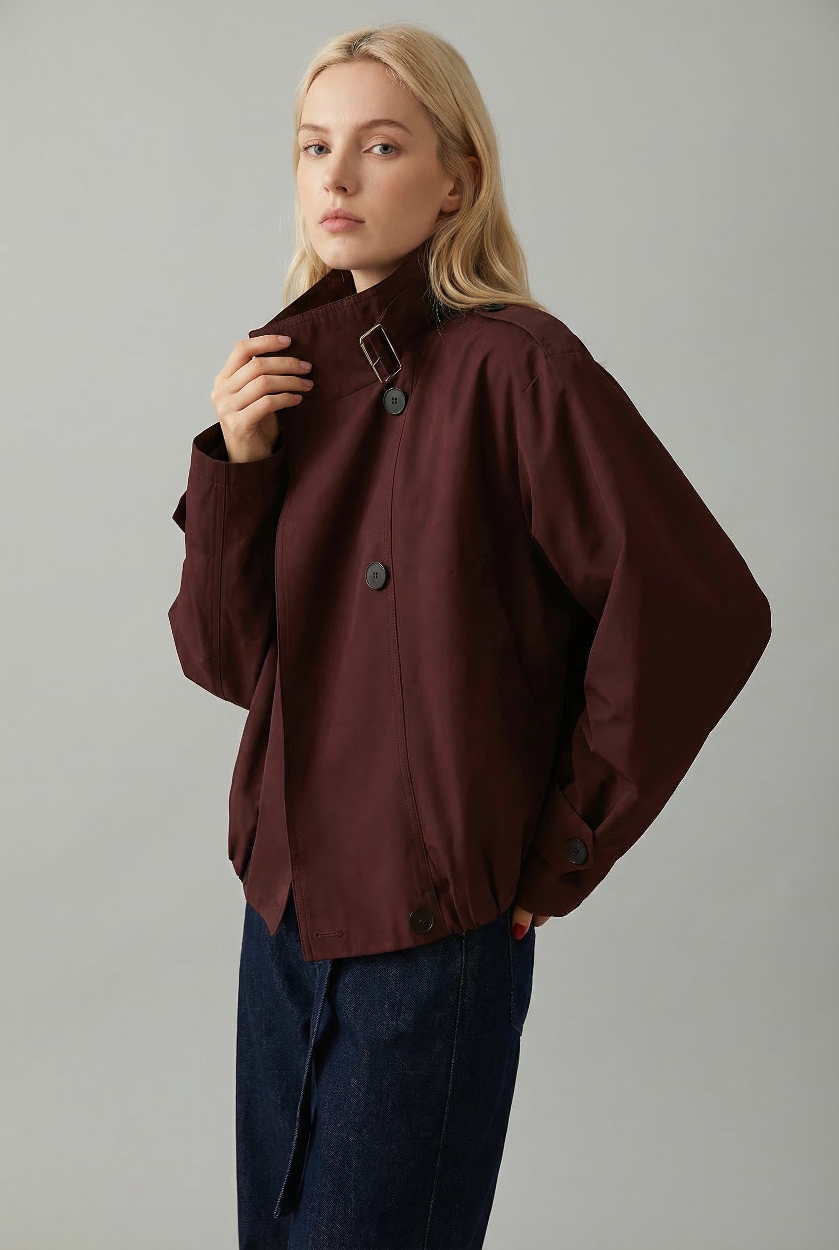 Women’s Crimson Oversized Cropped Short Trenchcoat Spring Jacket