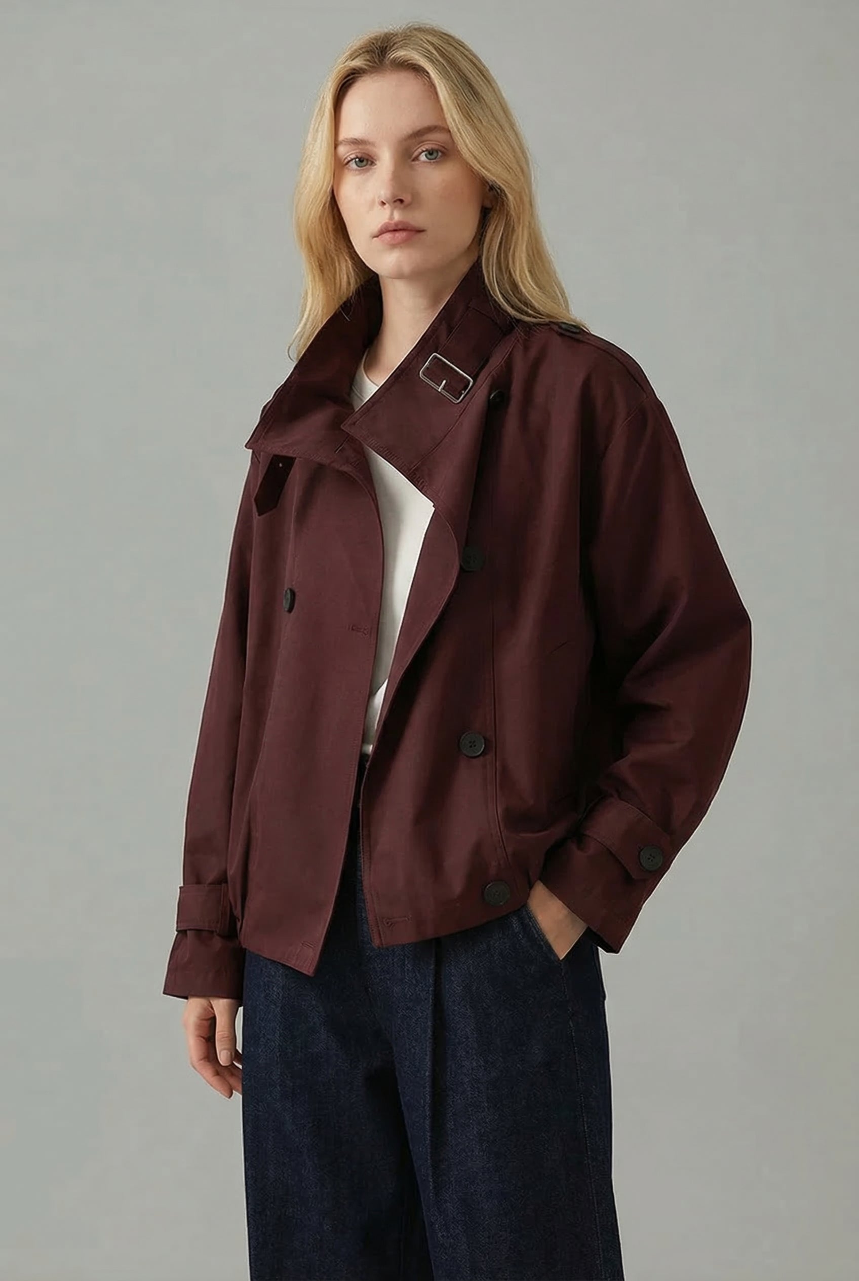 Women’s Crimson Oversized Cropped Short Trenchcoat Spring Jacket